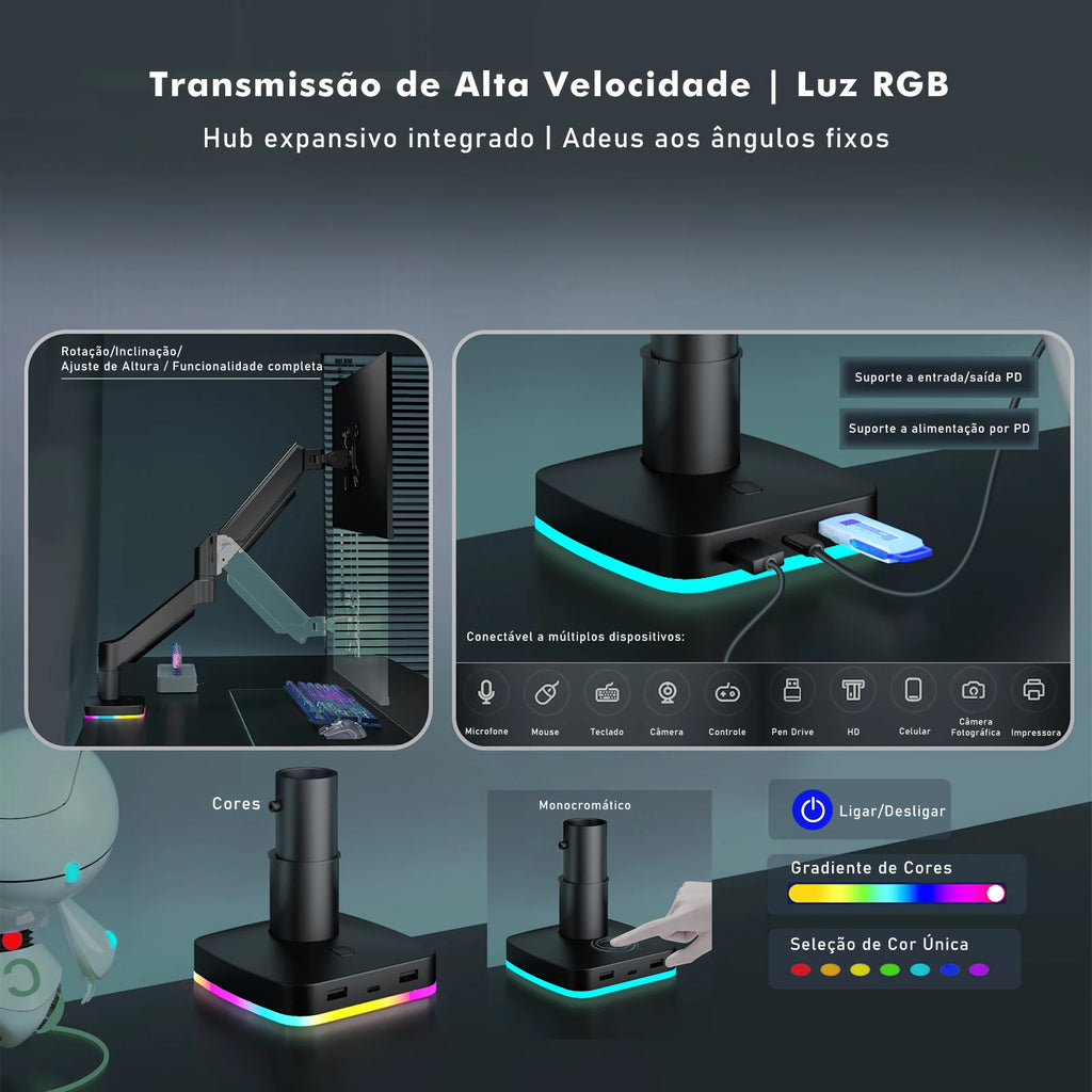 Suporte Braço Articulado para Monitor com RGB